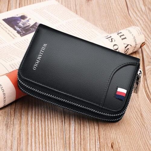 WILLIAMPOLO Men Wallet Car Key Case Key Holder Genuine Leather Double Zipper Credit Card Holder Organizer Multi Card Purse 2020