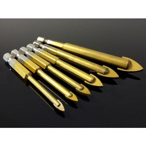 6Pcs Set Glass Porcelain Marble Spade Drill Bits Titanium Coating Carbide 1/4"(6.35mm) Hex Shank 4-12mm Ceramic Tile Drill Bits