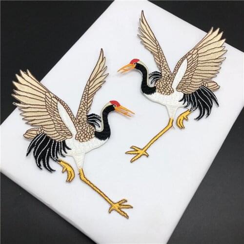DIY Crane embroidered Patches for Clothing iron on Embroidery parches ropa for jacket Animal ironing appliques