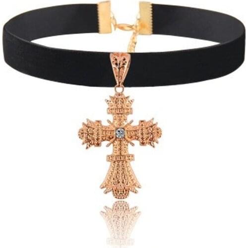 New Necklace Foreign Trade Flannel Collar Pendant Cross Clavicle Chain Female Gold Necklace for Women