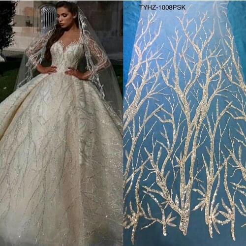 New design Embroidered Sequins lace with Ivory African lace for wedding dress fabric 10Yards/LOTS