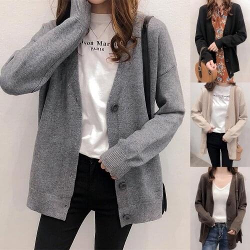 Antumn Cardigan Women Winter 2020 Long Lantern Sleeve Oversized Button Knitted Sweater Hollow Out V Neck Knitwear Plus Size Coat