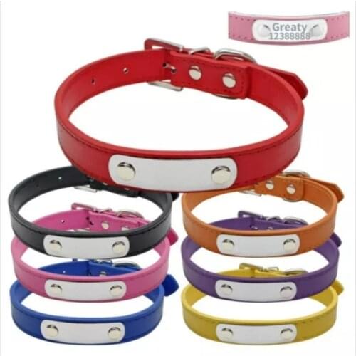Personalized Dog Collar Customized PU Leather Pet Collar Free Engraved Name ID Tag For Small Medium Large Dog Pitbull Chihuahua