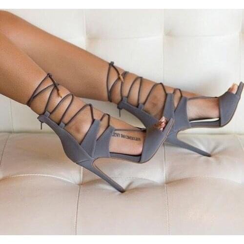 Casual shoes for women high heel sandals stilettos lace up heels sexy high thin heels concise sandals grey for choose girls love