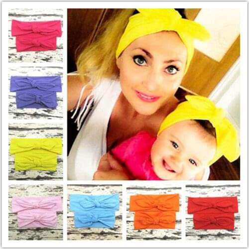 2Pcs/Set Mom and Me Baby Headbands Top Knotted Rabbit Ears Elastic Bowknot Matching Headband Mommy Newborn Hairband Accessories