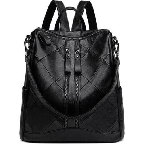 Brand Women Backpack Genuine Leather Shoulder Anti-Theft Back Zipper Pocket Fashion Black Schoolbag Lady Business Travel Mochila