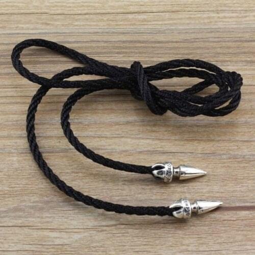 Nail Lanyard Retro Thai Silver Long Paragraph Leather Necklace Sterling Silver Chain Clavicle Braided Rope Accessories