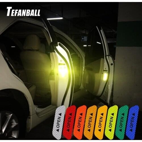 4Pcs/Set Car OPEN Reflective Tape Warning Mark Reflective Open Notice Bicycle Accessories Exterior Car Door Stickers DIY