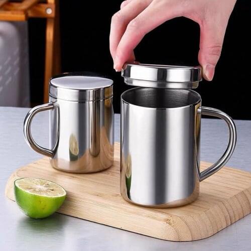 Kitchen Stainless Steel Coffee Mug Easy Grip With Lid Bar Double Wall Drinking Milk Office Large Capacity Thermal Insulated mugs
