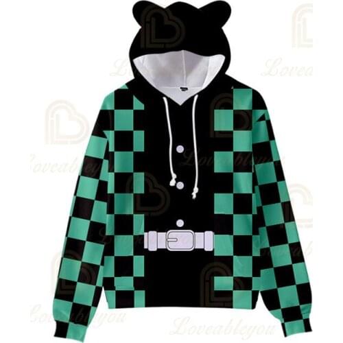 Anime Demon Slayer Cosplay Teen Girls Cute Cat Ear Sweatshirt Top Long Sleeve Men Spring Autumn Hoodies Pullover