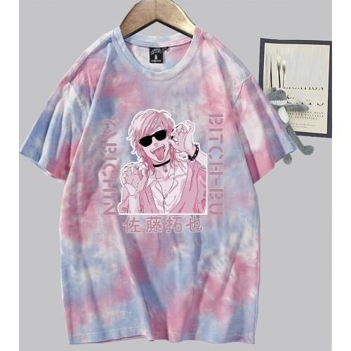 Yarichin Club Anime Fashion Short Sleeve Round Neck Tie Dye T-shirt
