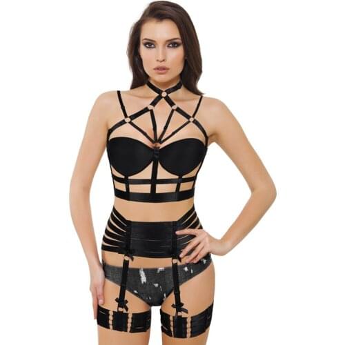 Full Body Harness Cage Bra for Women Black Elastic Adjust Bondage Bralette Strappy Tops Pastel Goth Harajuku Sexy Lingerie Dance