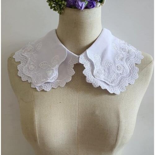 Women Detachable False Collar Double layer buckle Rhinestone embroidery clothing Fake collar Neckline decoration user friendly