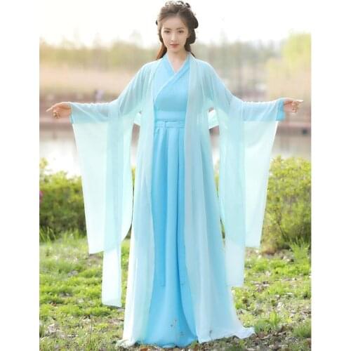 Blue Hanfu Women Fairy Oriental Princess Daily Dress Outfit Beautiful Chinese Style Dance Costume Performance Cosplay Summer