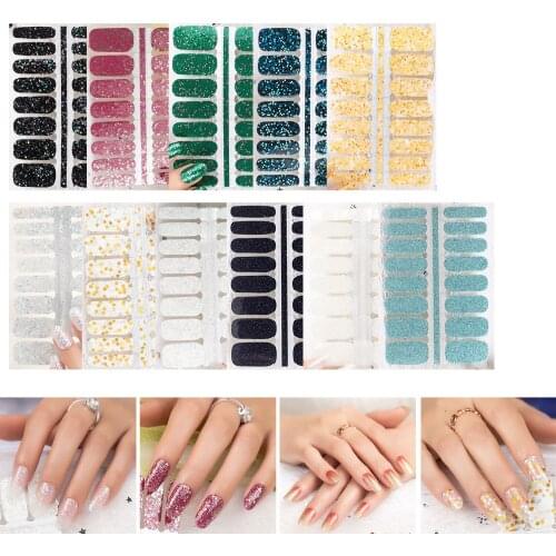 1PC Nail art Full-Cover Sticker Sheet 16tips Glitter Blingbling Sticker Polish Sticker YMK3