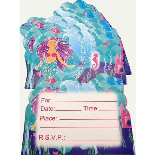 10pcs/pack Mermaid Theme Baby Shower Events Party Invitation Cards Decoration Kids Girls Favors Birthday Party Events Supplies