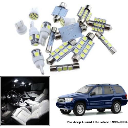18pcs White Interior LED Lights Package Kit For 1999-2004 Jeep Grand Cherokee WJ Dome Reading License Plate Light