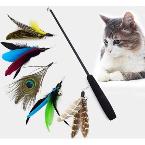 1PCS Pet Three-section Telescopic Funny Cat Feather Teaser Sticks Interactive Cat Toy For Kitten