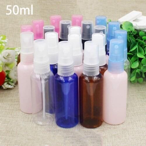 20pcs 50ml Empty Plastic Spray Bottle Cosmetic Perfume Face Toners Disinfection Water Atomizer Container Clear Blue Brown White