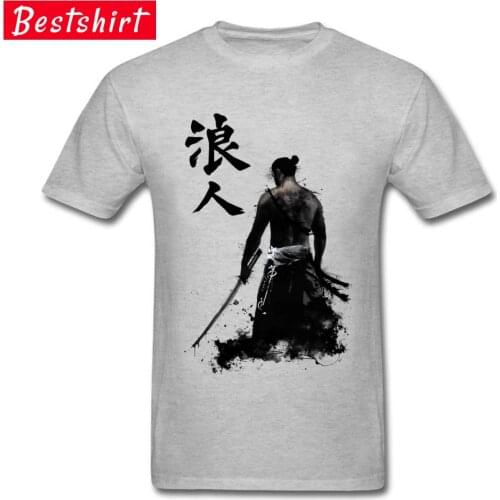 2018 New Fashion Cool Tshirts Ronin Tokugawa Japanese Warrior Funny Tops Shirts 100% Cotton Gray/Red Cool Mens T Shirts
