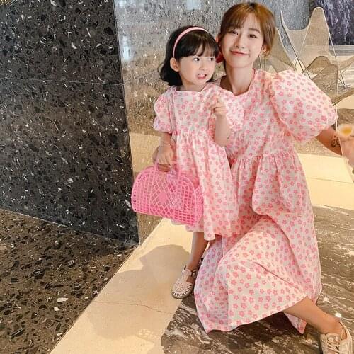 2021 Woman Fashion Dresses Mother Daughter Summer Loose Girls Dress Mommy And Me Dresses Korean Family Matching Clothes Outfits