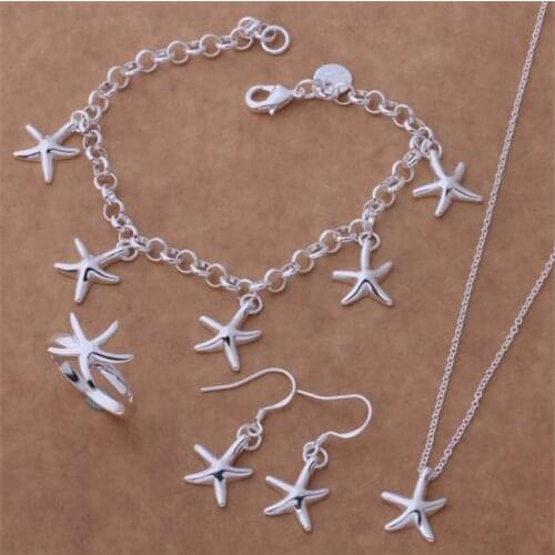 AS083 Hot Silver Color Jewelry Sets For Women Wholesale Free Shipping Bracelet 124 + Necklace 595 + Earring 213 + Ring 294