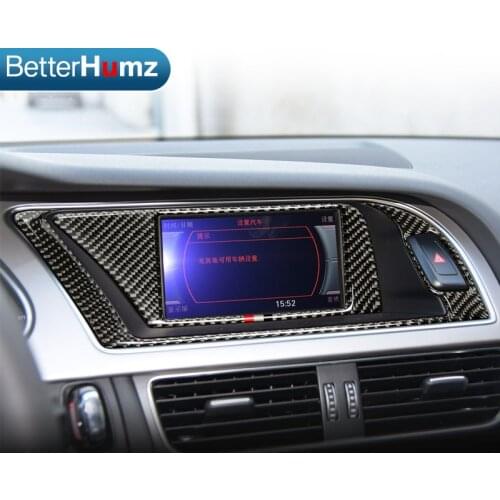 BETTERHUMZ For Audi A4 2009-2016 Carbon Fiber Car Interior Navigation Control Panel Decorative Frame Cover Trim Car Styling