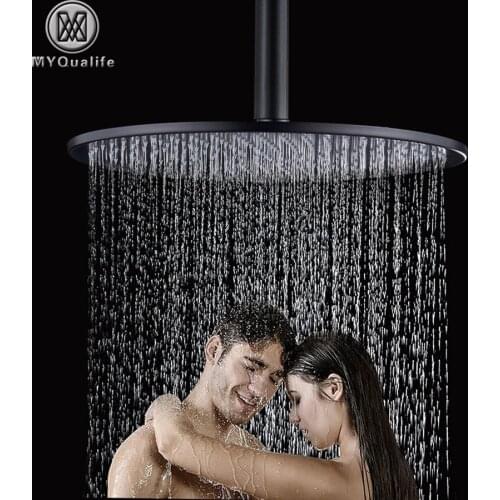 16 inch Large Rain Shower Head Ceiling Mounted Brass Shower Head with Shower Arm Black Round Shower Head Faucet Accessory