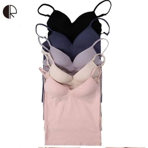 CR 2019 Women Built In Bra Tank Tops Sexy Bra Cozy Healthy Modal Solid Camisole 6 Color Wholesales WI185 Free Shipping