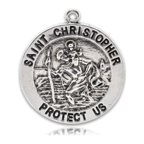 DoreenBeads Retail Silver Color "St.Christopher" Round Pendants 33x30mm,sold per pack of 10