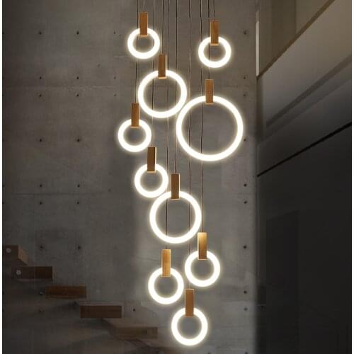 Duplex Ring Chandelier Wood Round LED Lamps Modern Bedside Dining Room Handing Lamp Furniture Floor Living Room Fixture PA0289