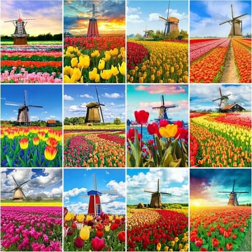 Evershine New Arrival Diamond Embroidery Scenery Cross Stitch Full Square Round Mosaic Diamond Painting Windmill Handicraft Gift