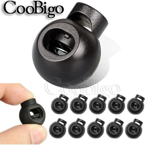 10pcs Cord Lock Stopper Round Ball Black Plastic for sportswear Boots shoelace Rope Paracord Backpack DIY Craft Accessories