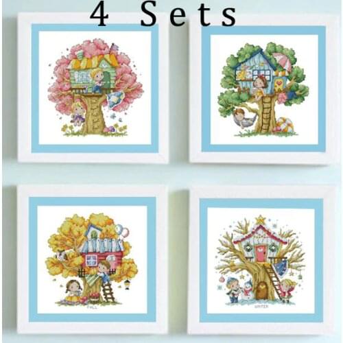 Gold Collection Counted Cross Stitch Kit Treehouse of Spring Summer Autumn Winter Four Season Seasons Tree House SO