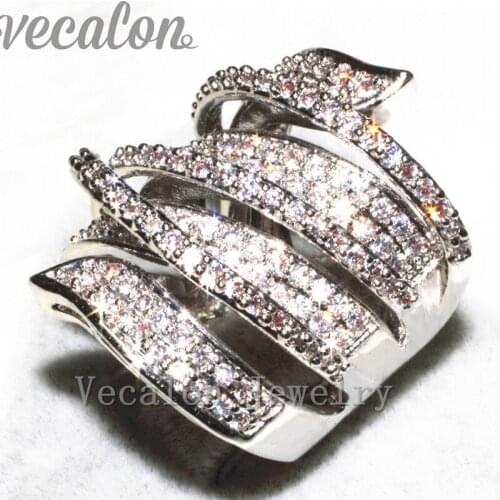 Vecalon Fashion Pave set 170pcs AAAAA Zircon Cz Engagement Wedding Band ring for Women 10KT White Gold Filled Party ring
