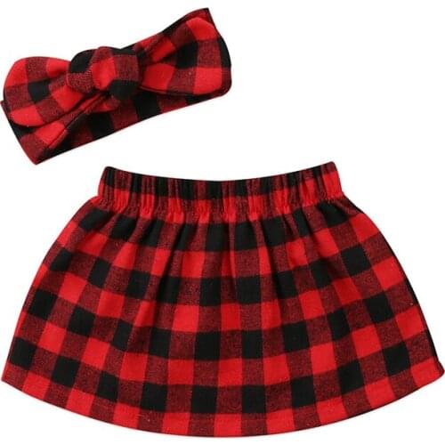 Red Plaid Newborn Baby Girl Skirt Headband 2PCS Outfit Christmas Gift Fashion Children Clothes 0-24M