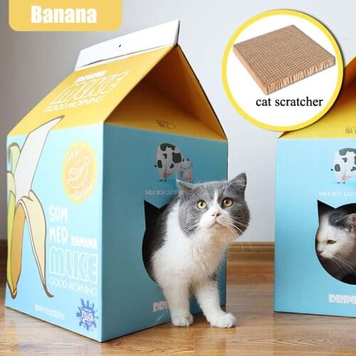 Milk Cat House Cat Scratcher Nest Cardboard Kitten Bed Corrugated Paper Pad Pet Interactive Toy Grinding Claw Protect Furniture