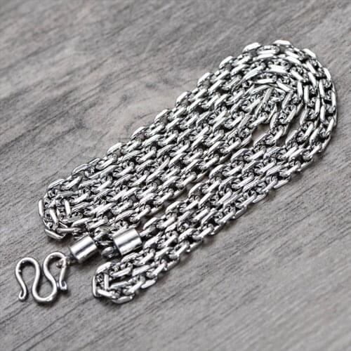 MetJakt Vintage Thai Silver King Kong Chain Necklace Solid 925 Sterling Silver Link Chain for Men and Women Punk Rock Jewelry