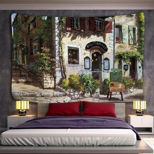 European And American Street Oil Painting Tapestry Wall Hanging Datura Bohemian Sunset Hippie Background Decor