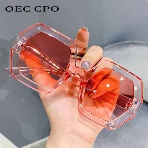 OEC CPO 2021 New Square Sunglasses For Women Oversized Beige Brown Gradient Sun Glasses Female Elegant Polygon Eyewear UV400