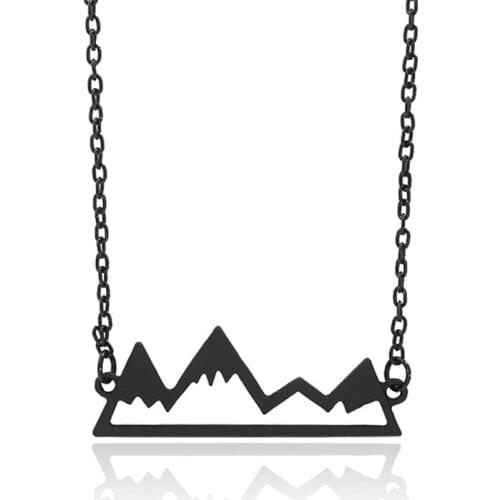 Hollow Metallic Snow Mountain Pendant Silver Plated Golden Black Necklace for Women