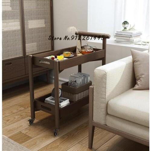 Bedside Solid Wood Side Table Nordic Sofa Side Cabinet Movable Side Table Trolley Simple And Creative Living Room Corner Table