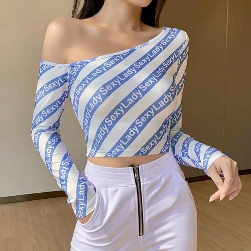 Sexy Lady Basic T shirt Autumn One Shoulder Women T-shirts Tee Women Long Sleeve Cropped T Shirt Womens Crop Tops goth clothes