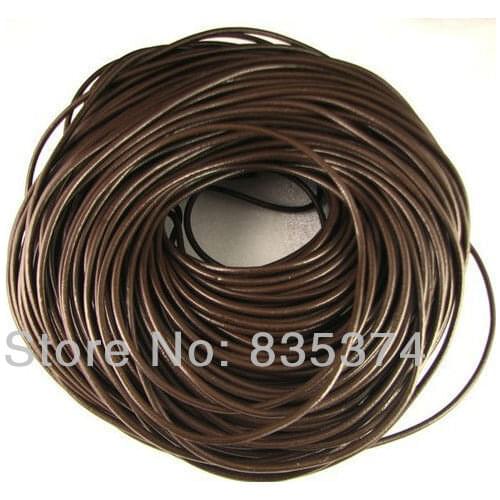 Wholesale 100 M/ROLL Length Dark Brown Round Real Leather Jewelry Cord 3mm