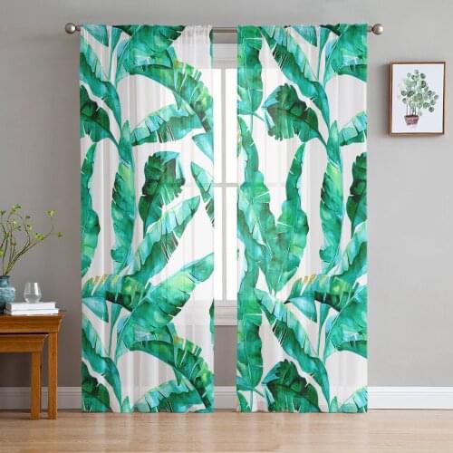 Banana Tropical Plant Leaves Sheer Curtains for Living Room Modern Voile Curtain Bedroom Tulle Curtains Window Drapes Decor