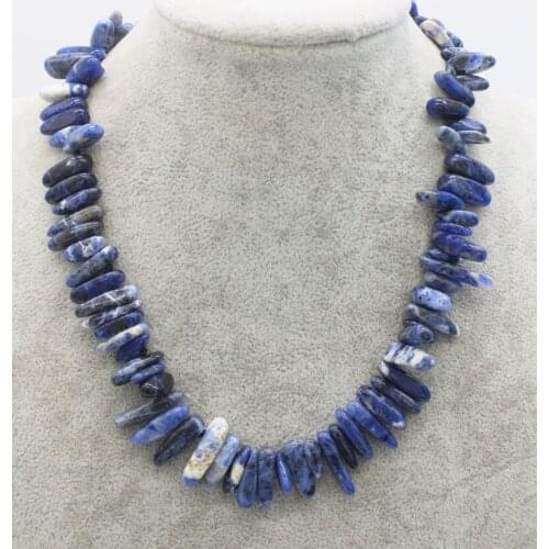 Blue agate branch necklace 17inch FPPJ wholesale beads nature baroque 13-18mm