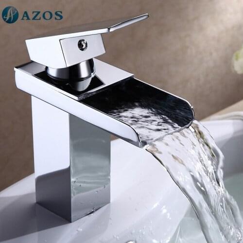 Bathroom Basin Faucets Chrome Polish Waterfall Spout Deck Mounted Single Handle Hot Cold Water Toilet Furnitures MPPB005C