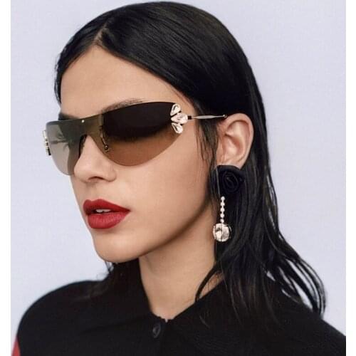 2019 Luxury Brand Oversize Sunglasses Diamond Women Rimless Irregular Ladies Fashion Vintage Eyeglasses UV400