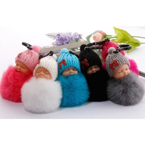 Sleeping Baby Plush Doll Fur Ball Key Chain Pendant Baby Shower Birthday Wedding Party Favors Gifts Personalized Gift