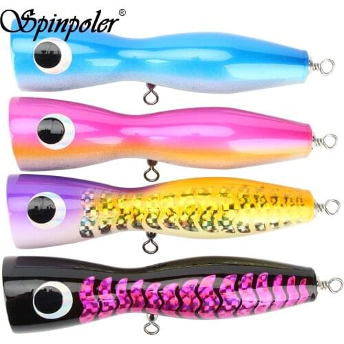 Spinpoler Fishing 119g/19cm Large saltwater Wooden GT popper lure for big game fishing bass bluefish tuna Tackle